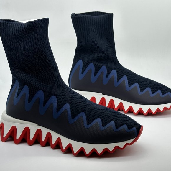 Christian Louboutin SHARKY SOCK Women Knit Flat Sneakers Shoes Navy - Picture 10 of 12